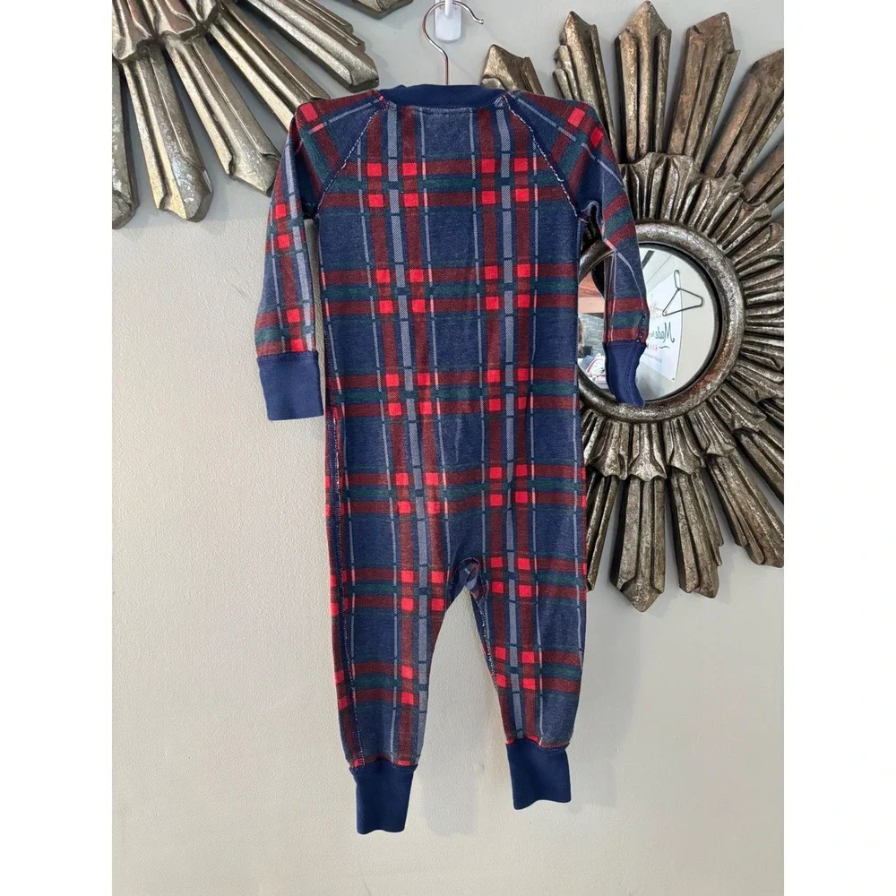 Hanna Andersson Boys Plaid Organic Cotton Pajamas Sleeper 18-24 Months 80cm‎